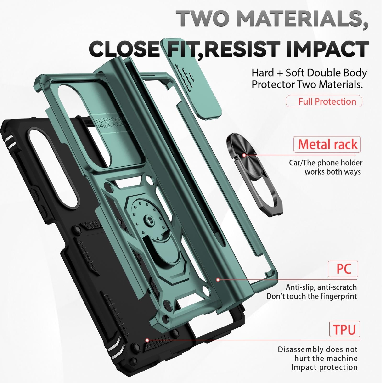 For Samsung Galaxy Z Fold4 5G Secure Sliding Case - Dark Green 3