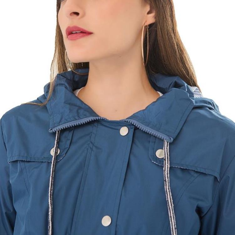 Casual Women Waterproof Waist Hooded Long Coat - Size XL - Water Blue 7