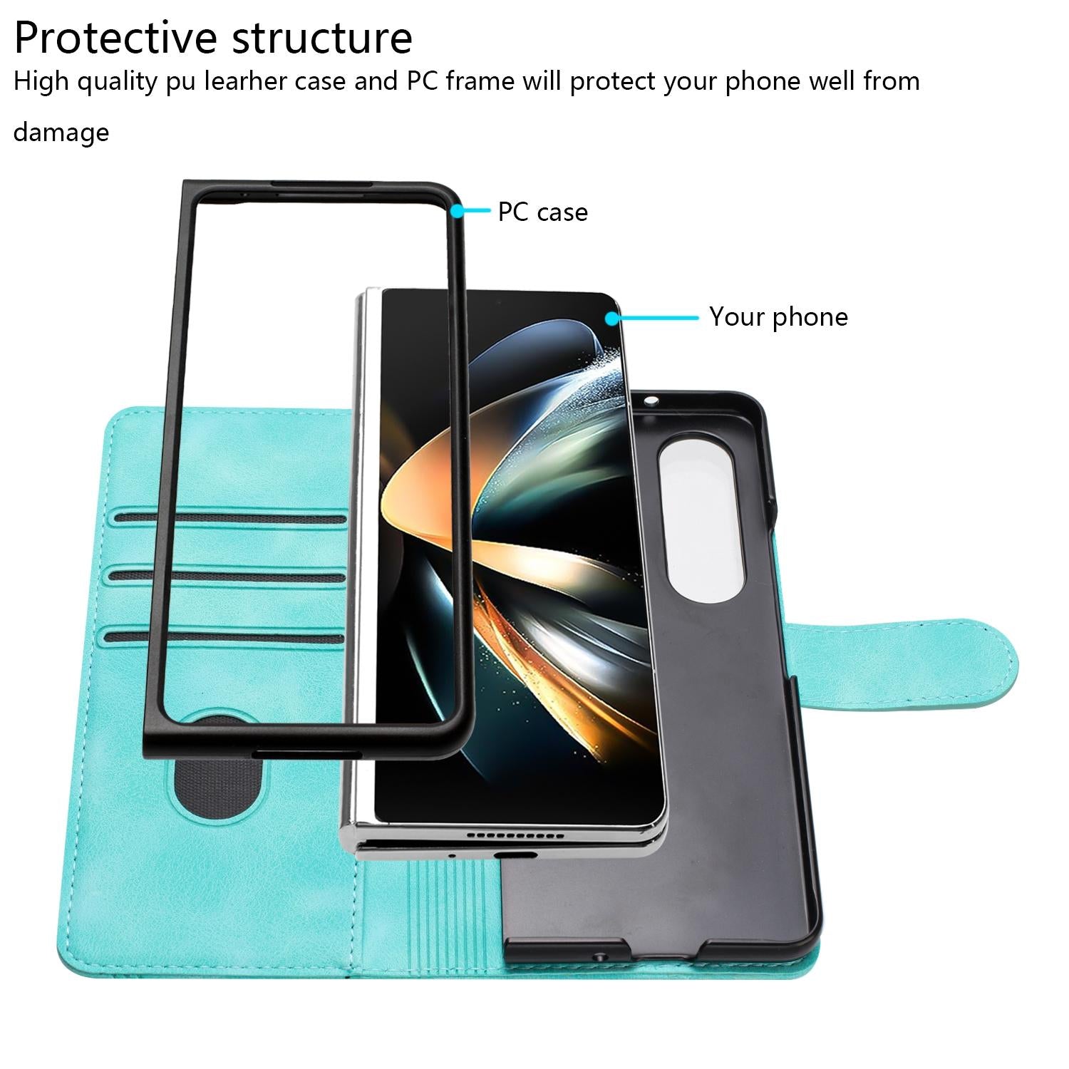 For Samsung Galaxy Z Fold4 5G Leather Phone Case With Heart Pattern - Brown 14