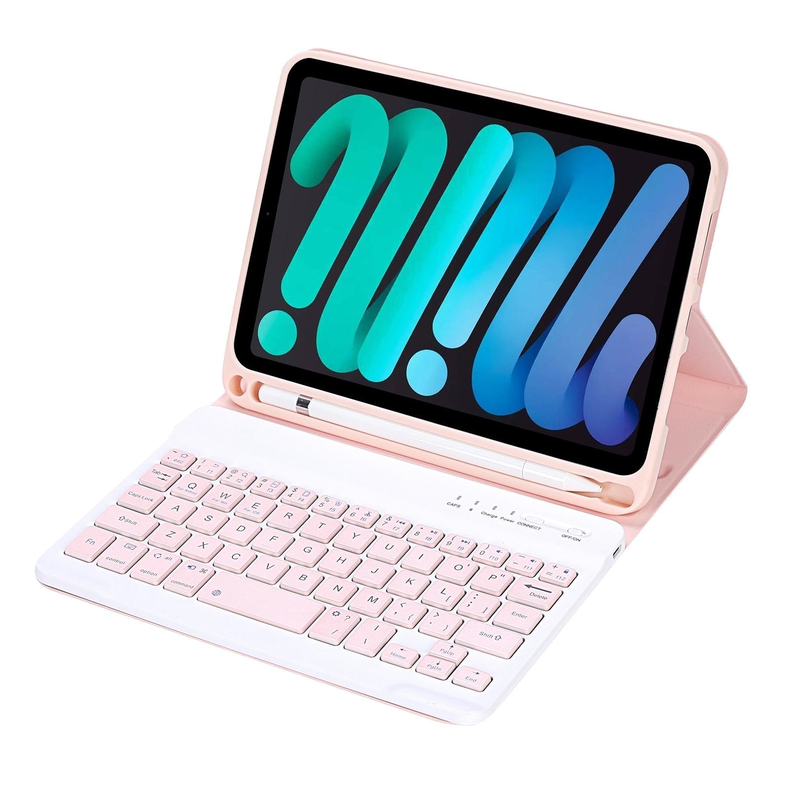 Ultra-Thin Bluetooth Keyboard Tablet Case For Ipad Mini 6 With Stand And Pen Slot - Candy Colour - Pink 4