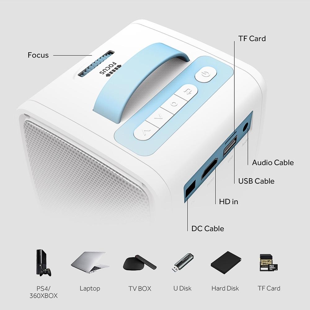 10W Children Video Projector - 30 Lumens Hd 1080P Lcd Technology Supports Av / Usb / Mini Sd / Hdmi / Audio - White - Pink 16