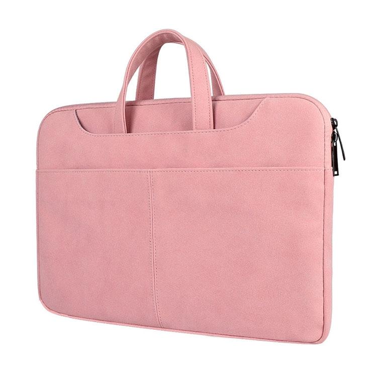 Waterproof Portable One-shoulder Handbag for 14.1 Laptops with Magic Stick & Suitcase Belt - Pu Leather Zipper Hidden Strap - Pink 10