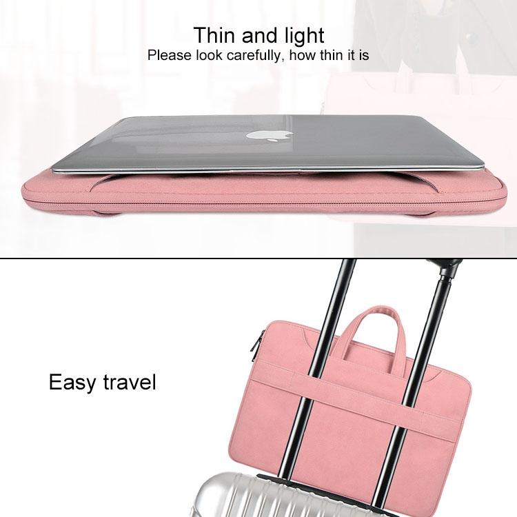 Waterproof Portable One-shoulder Handbag for 14.1 Laptops with Magic Stick & Suitcase Belt - Pu Leather Zipper Hidden Strap - Pink 14