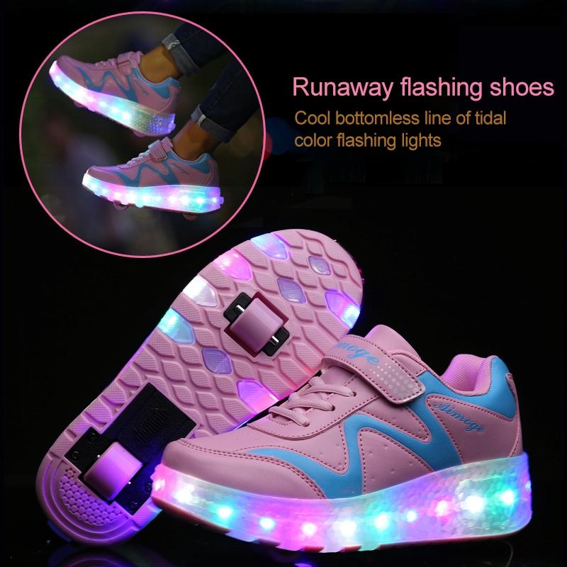 29 Rechargeable Led Roller Skates - Pink Ultra Light Double Wheel 7