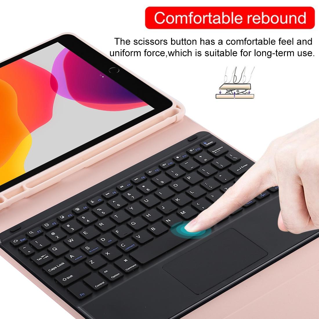 Bluetooth Keyboard & Tablet Case For Ipad 10.2 / Ipad Air 2019 - Detachable Touch Pad Pen Slot Holder - Microfiber Leather - Pink 9