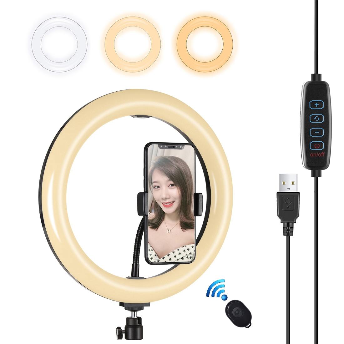 26cm Usb 3 Modes Dimmable Led Ring Light with Phone Clamp - Pink 13