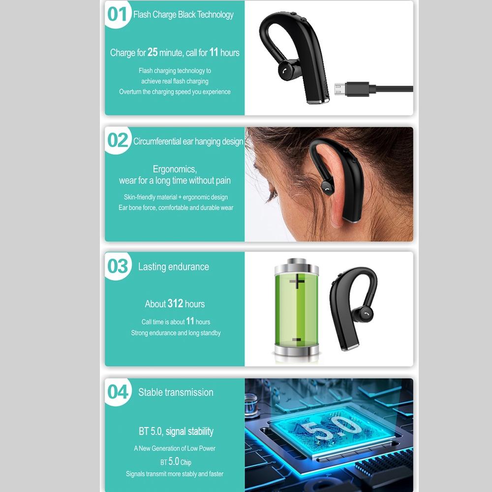 Wireless Business Sports Bluetooth Earphones - Fast Charging Bluetooth 5.0 - Pink 9