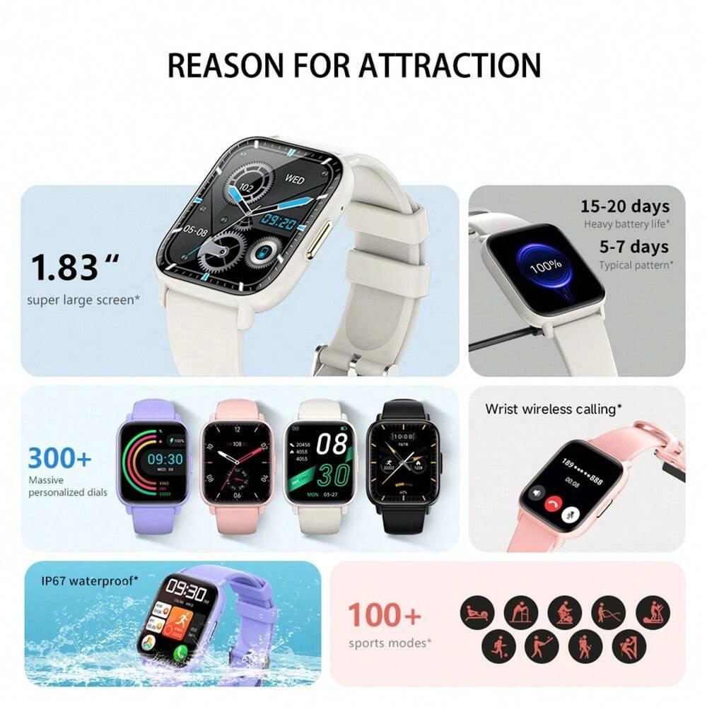 1.83 Inch Ip68 Waterproof Smart Watch Support Body Temperature Monitoring / Heart Rate / Blood Oxygen / Blood Pressure Monitoring - Pink 11