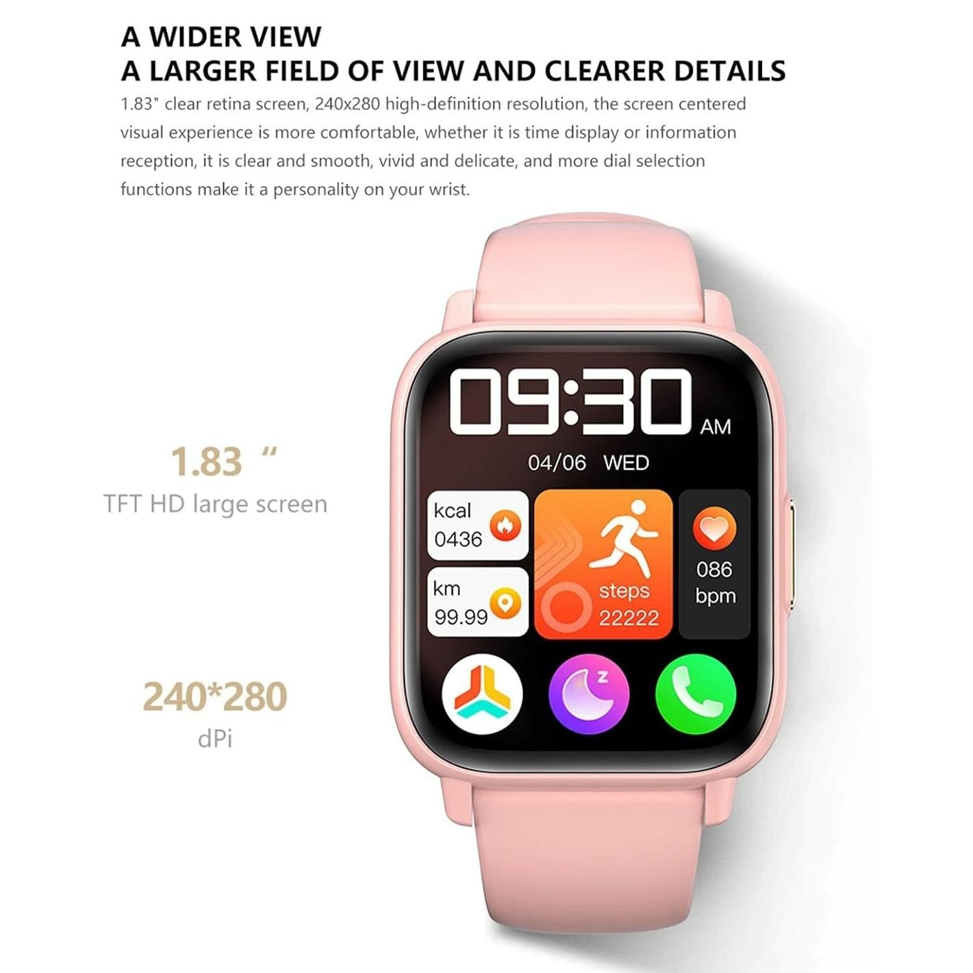 1.83 Inch Ip68 Waterproof Smart Watch Support Body Temperature Monitoring / Heart Rate / Blood Oxygen / Blood Pressure Monitoring - Pink 12