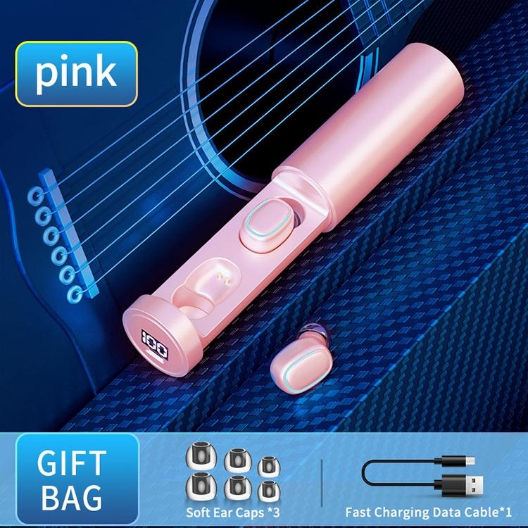 True Wireless Bluetooth Earphones with Digital Display and Charging Box - Pink 12