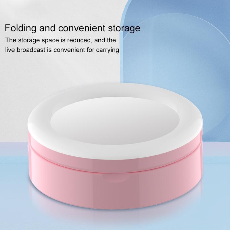 Foldable Desktop Makeup Mirror Holder with Storage - Pink 3