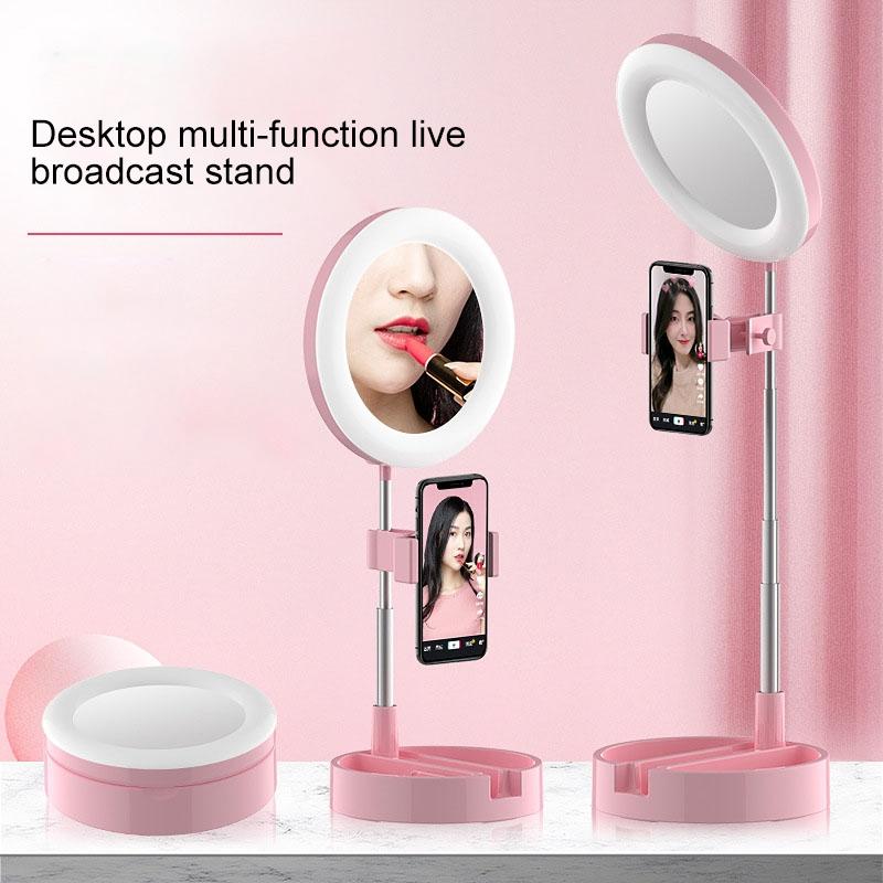 Foldable Desktop Makeup Mirror Holder with Storage - Pink 4