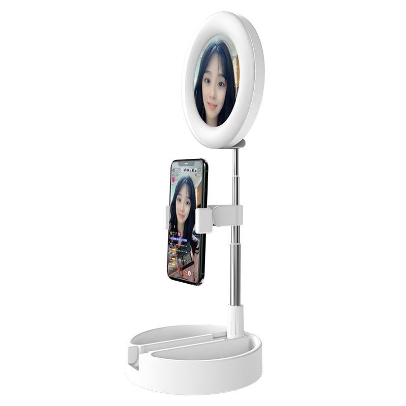 Foldable Desktop Makeup Mirror Holder with Storage - Pink 8