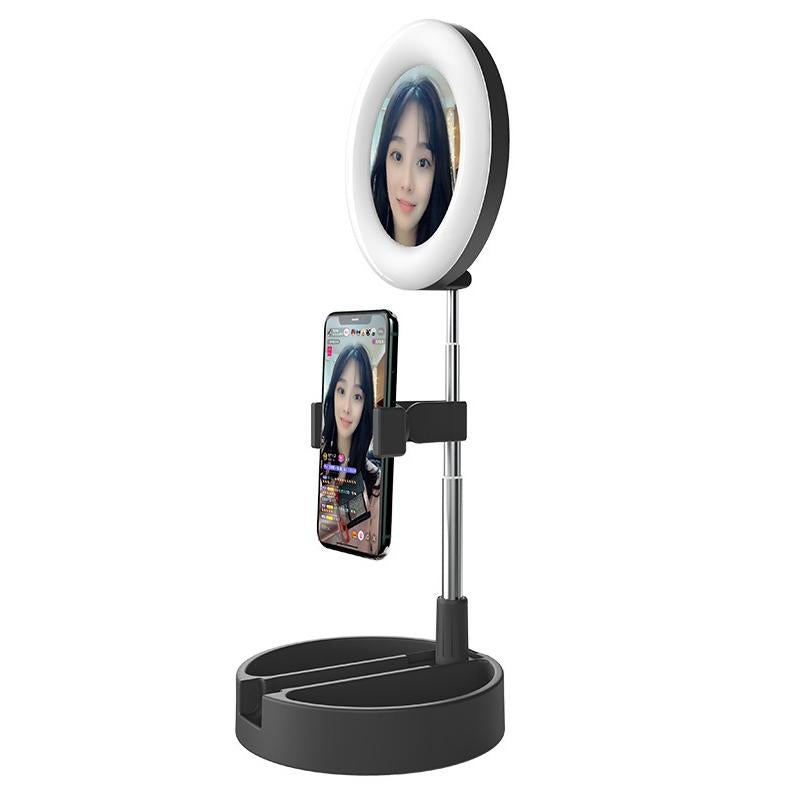 Foldable Desktop Makeup Mirror Holder with Storage - Pink 9