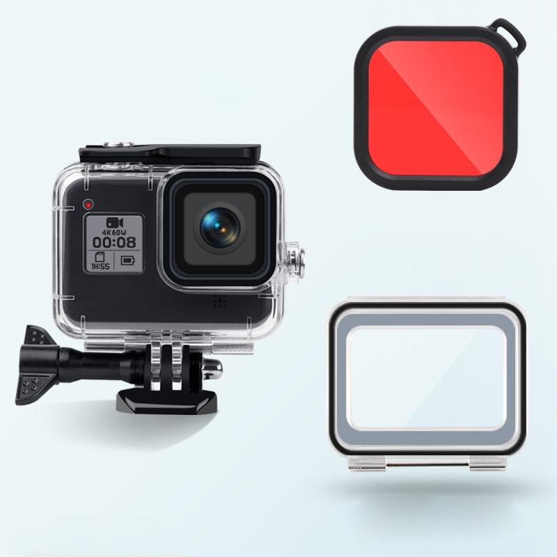 Waterproof Case for Gopro Hero8 with Touch Back Cover and Colour Lens Filter - 45m - Pink 3
