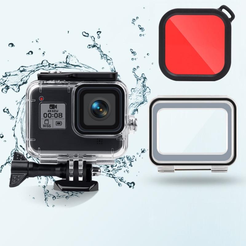 Waterproof Case for Gopro Hero8 with Touch Back Cover and Colour Lens Filter - 45m - Pink 11