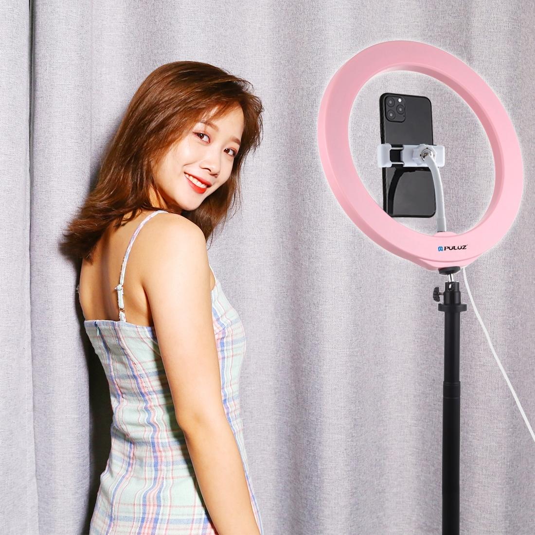 26cm Dimmable Led Ring Light with Tripod and Phone Clamp - Pink 9