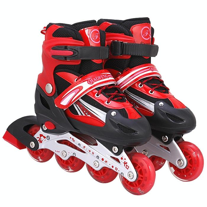 Flash Straight Row Roller Skating Shoes Suit for Children and Adults - Size l - Pink 7