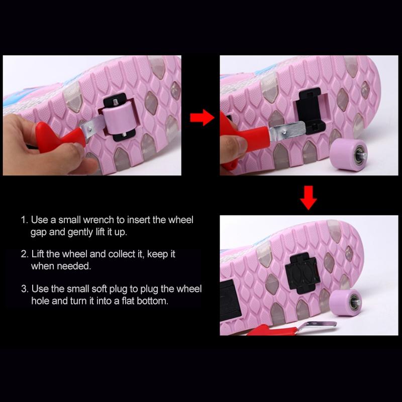 Rechargeable Double Wheel Roller Skating Shoes - Pink Size 32 4