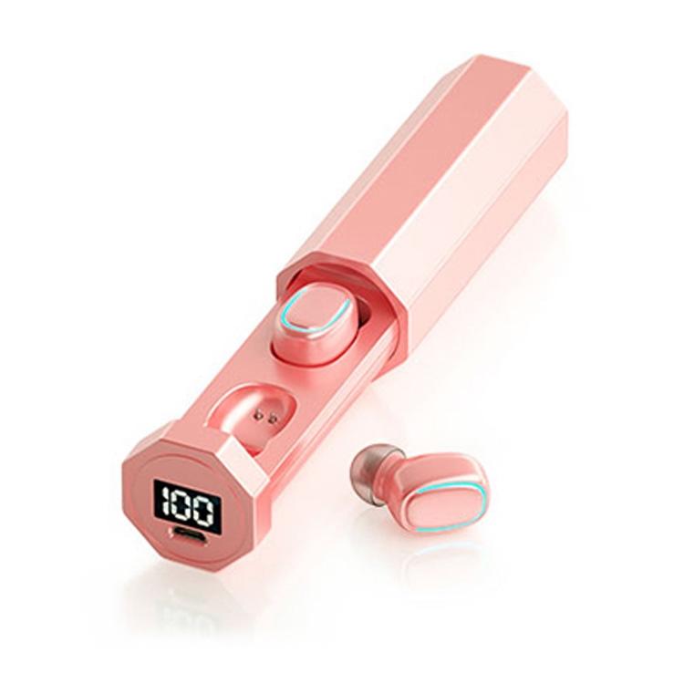 True Wireless Bluetooth Earphones with Digital Display and Charging Box - Pink 12