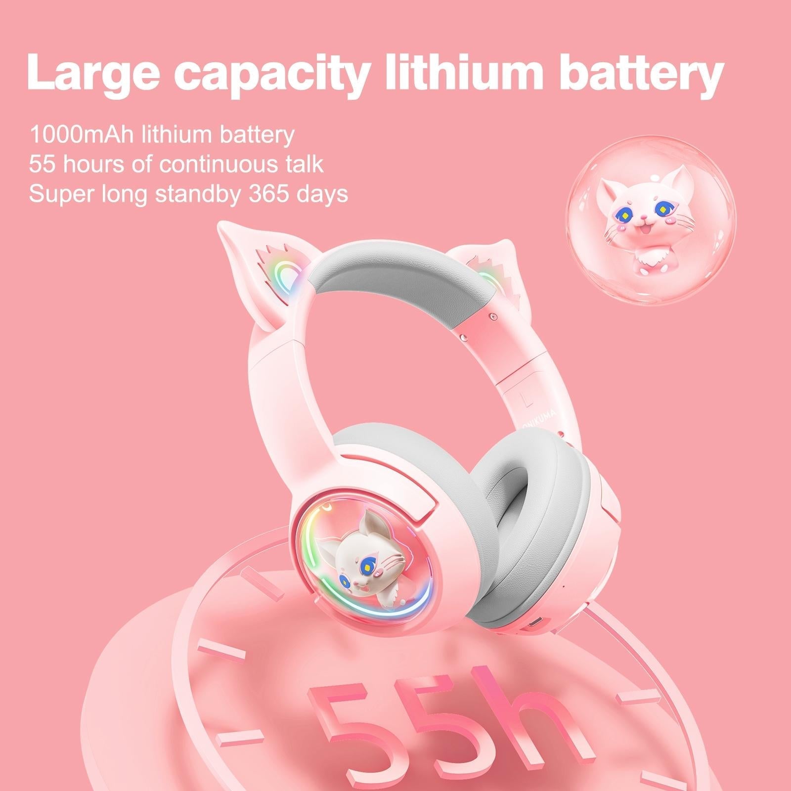 Wireless Cat Ear Bluetooth Headset Usb-C - Pink 13