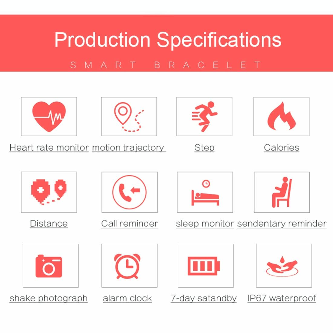 Bluetooth Smart Bracelet With Heart Rate Monitor And Sleep Tracker - Pink 7