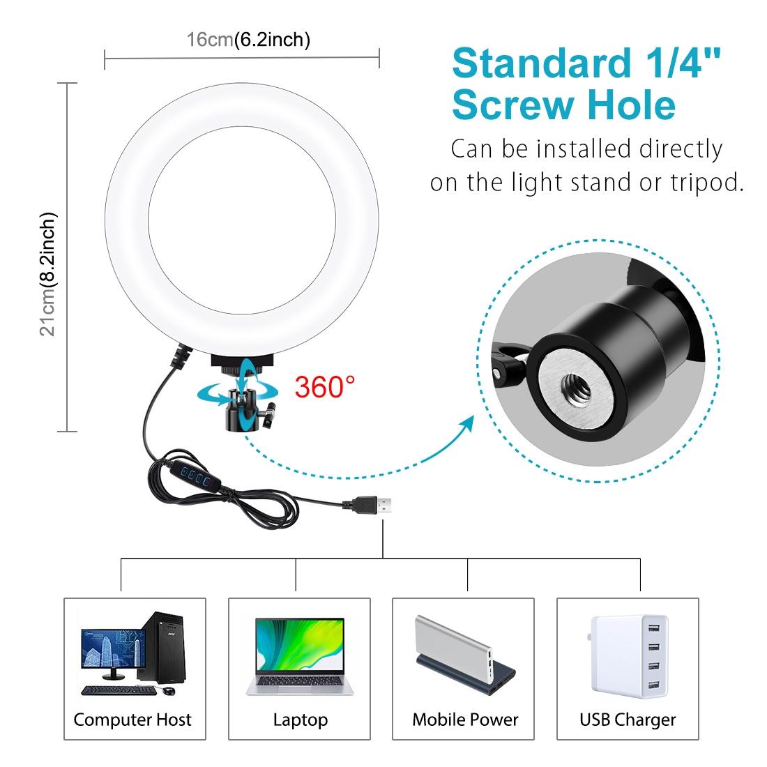 16cm Usb Led Ring Light with Tripod and 3 Modes - Pink 3