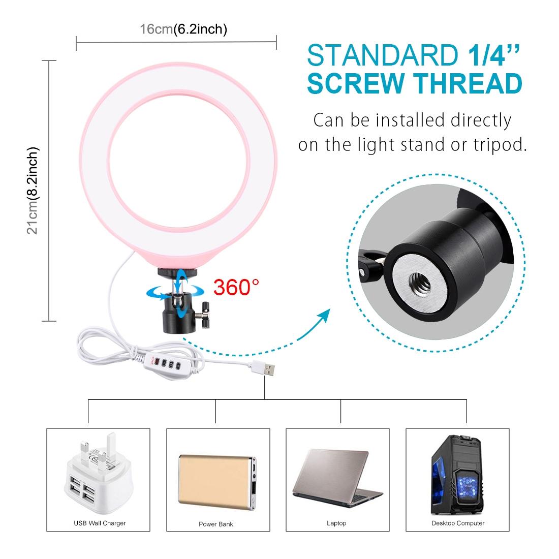 16cm Usb Led Ring Light with Tripod and 3 Modes - Pink 13
