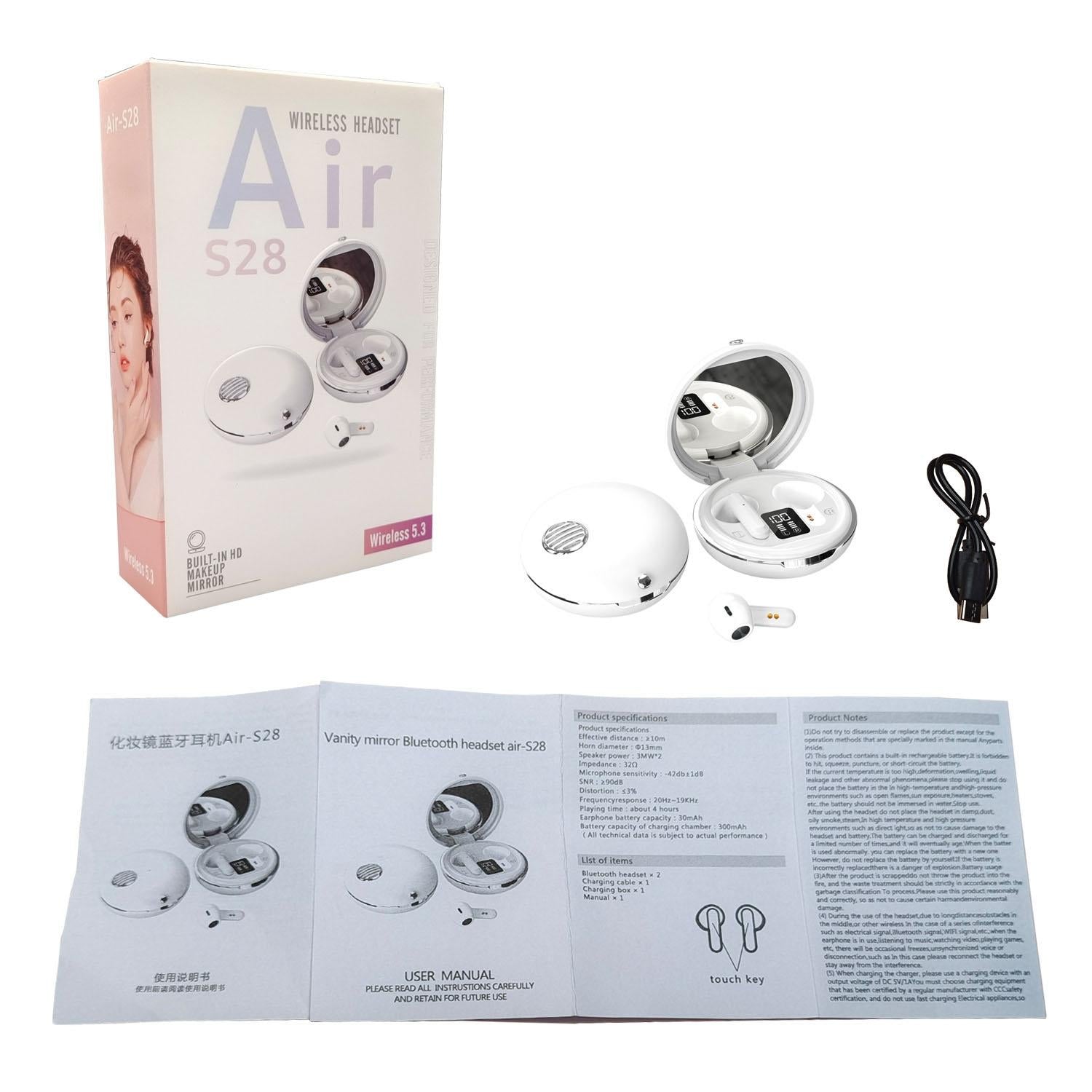 Wireless Hifi Stereo Earphones with Charging Case and Make-up Mirror - Pink 3