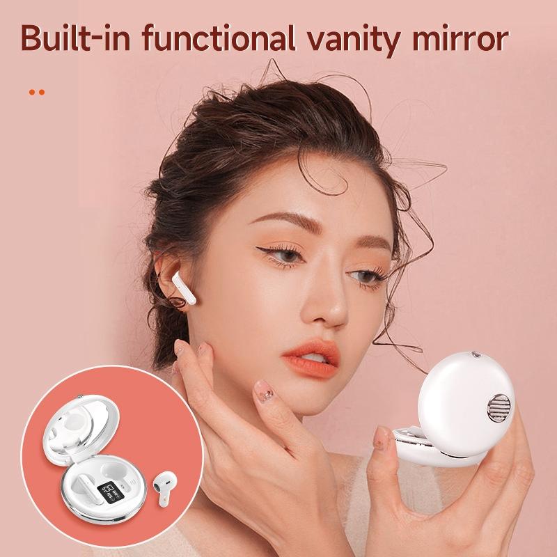 Wireless Hifi Stereo Earphones with Charging Case and Make-up Mirror - Pink 5