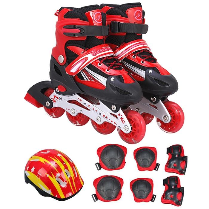 Flash Straight Row Roller Skating Shoes Suit for Kids and Adults - Medium Size - Pink 8