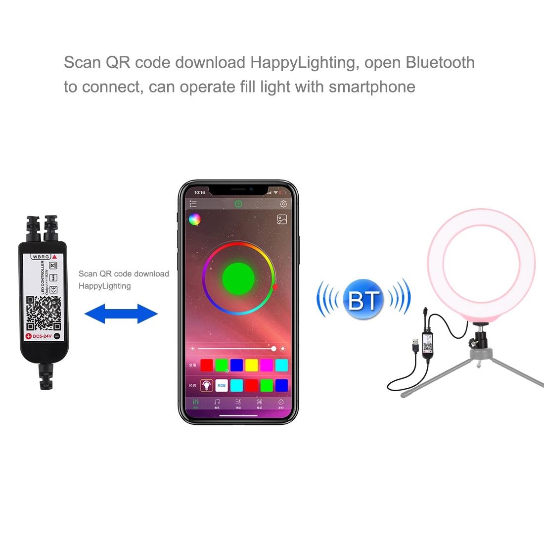 Dimmable 6.2 Usb Rgbw Led Ring Light with Cold Shoe Tripod & Remote - Pink 7
