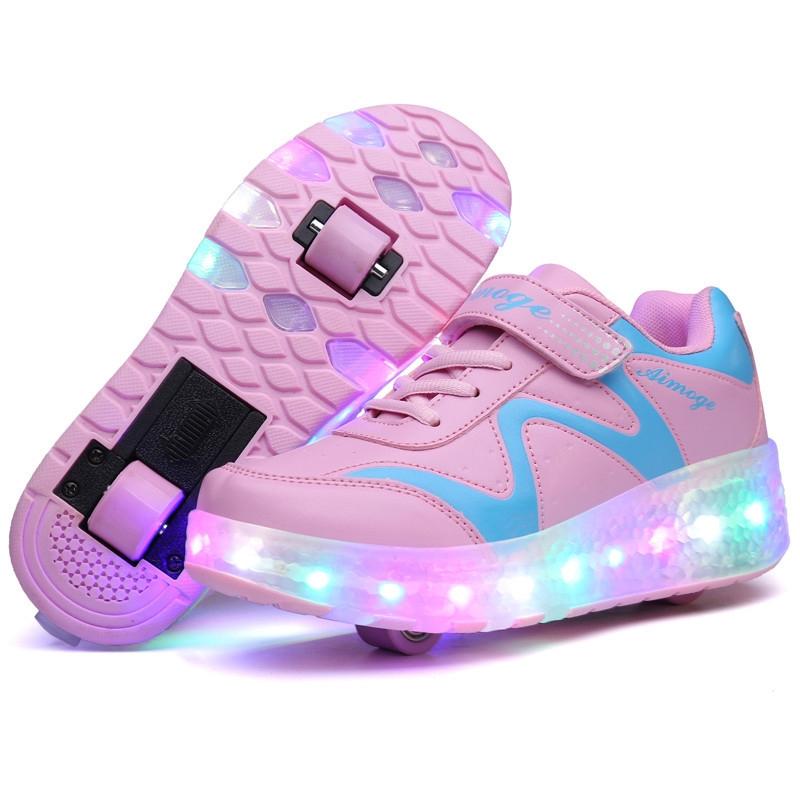 33 Pink Led Light Rechargeable Roller Skating Shoes - Double Wheel Ultra Light 3