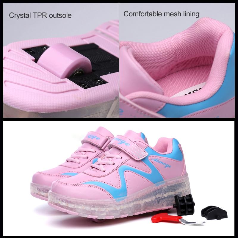 33 Pink Led Light Rechargeable Roller Skating Shoes - Double Wheel Ultra Light 4