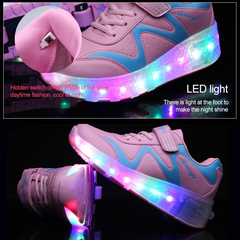 33 Pink Led Light Rechargeable Roller Skating Shoes - Double Wheel Ultra Light 8