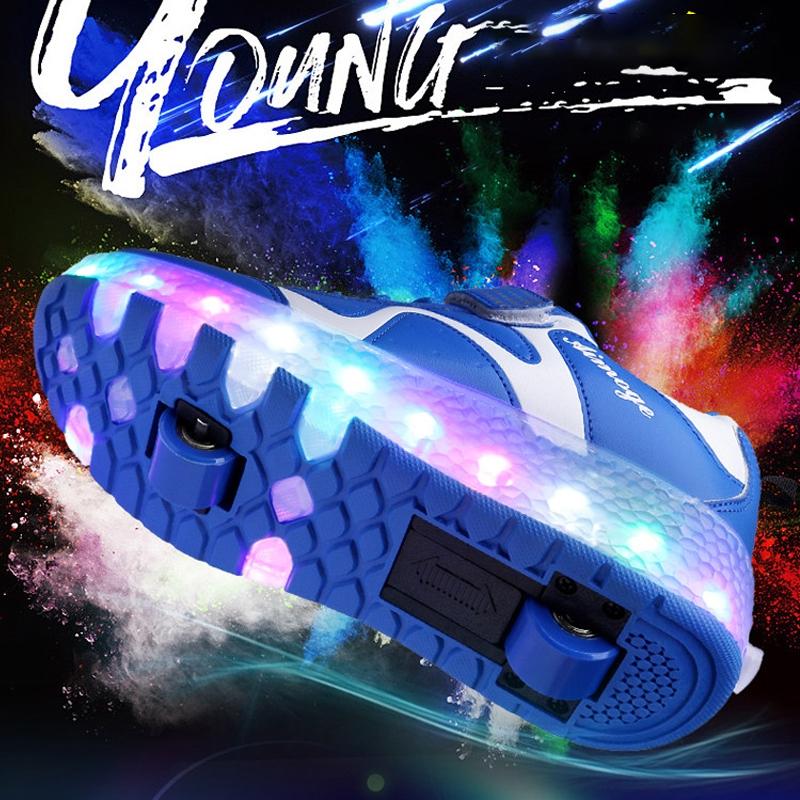 33 Pink Led Light Rechargeable Roller Skating Shoes - Double Wheel Ultra Light 10