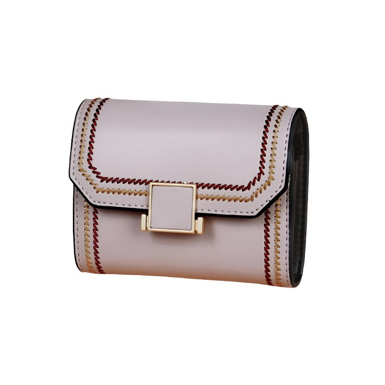 Snap Button Rfid Leather Wallet - Compact Design - Pink 10