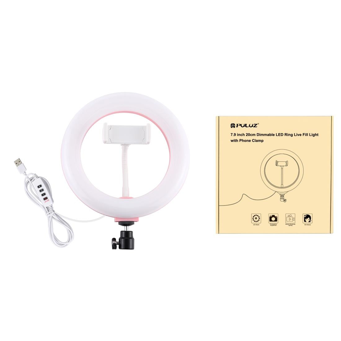 20cm Usb Dual Colour Led Ring Light with Phone Clamp - Pink 10