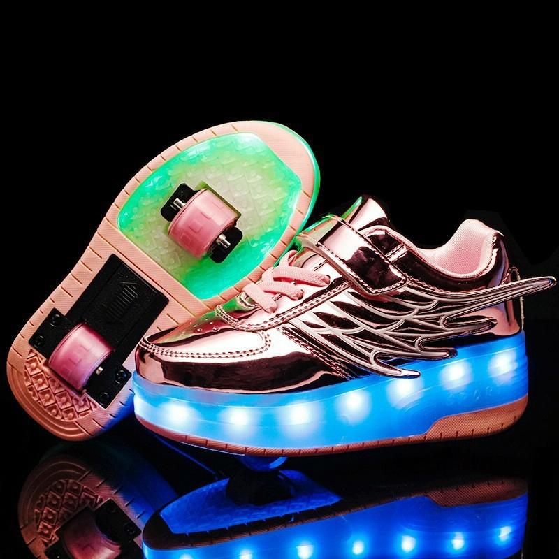 37 Size Double Wheel Led Wing Roller Skates - Pink