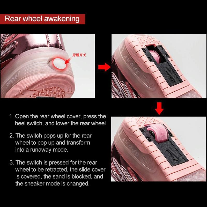 37 Size Double Wheel Led Wing Roller Skates - Pink 5