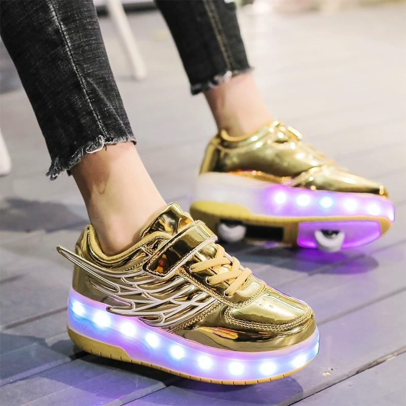 37 Size Double Wheel Led Wing Roller Skates - Pink 6
