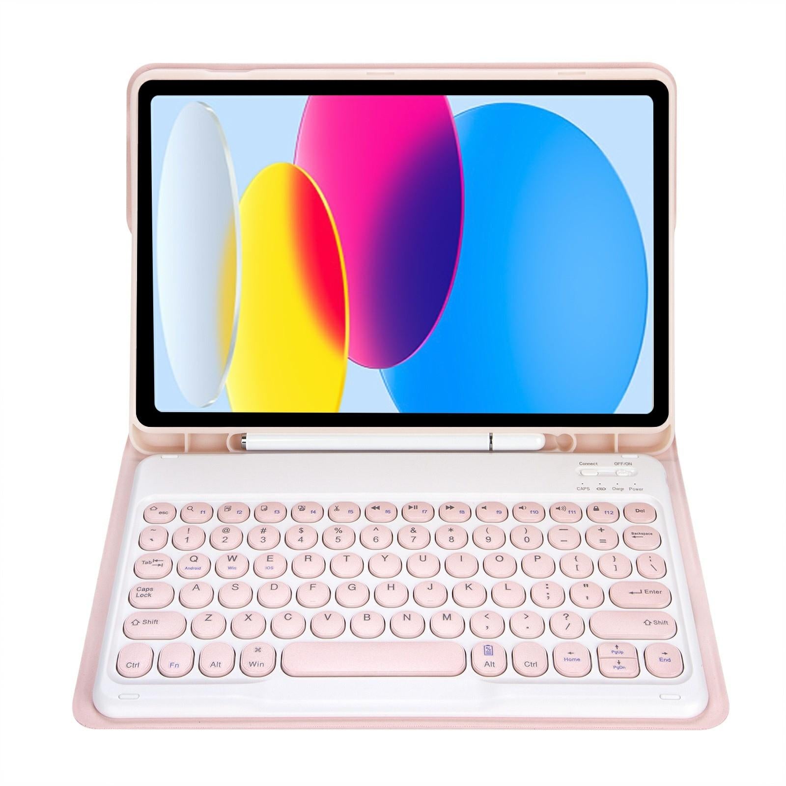 2022 Ipad 10.9 Bluetooth Keyboard Leather Case With Pen Slot - Lambskin Texture - Pink 3