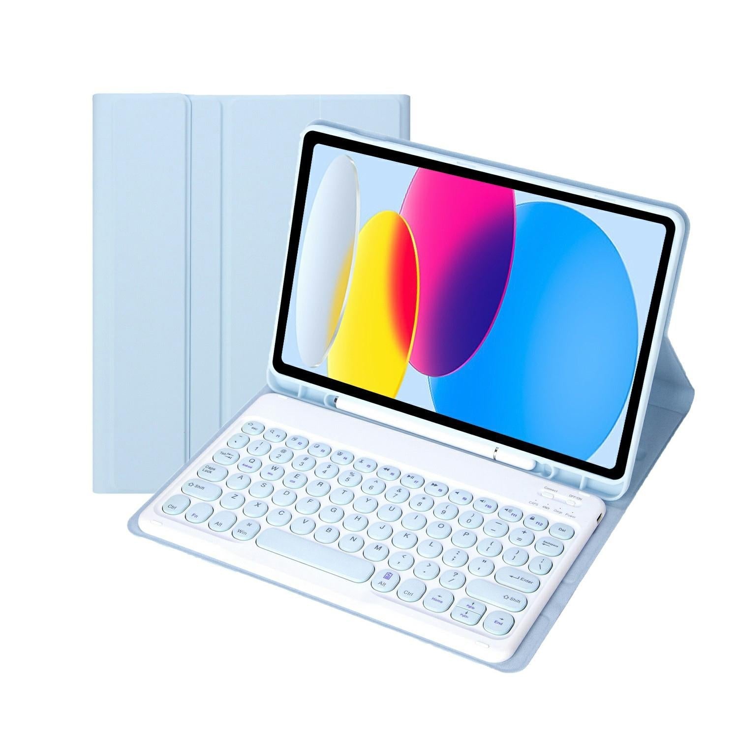 2022 Ipad 10.9 Bluetooth Keyboard Leather Case With Pen Slot - Lambskin Texture - Pink 14