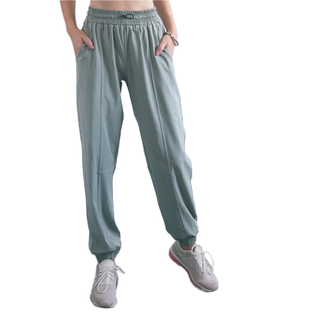 High Waist Drawstring Fitness Pants Black Size L - Smoke Purple Xl