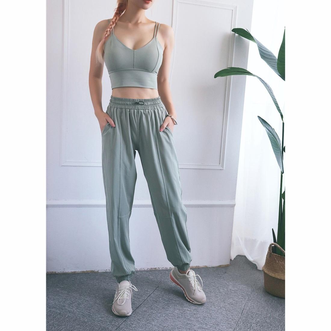 High Waist Drawstring Fitness Pants Black Size L - Smoke Purple Xl 5