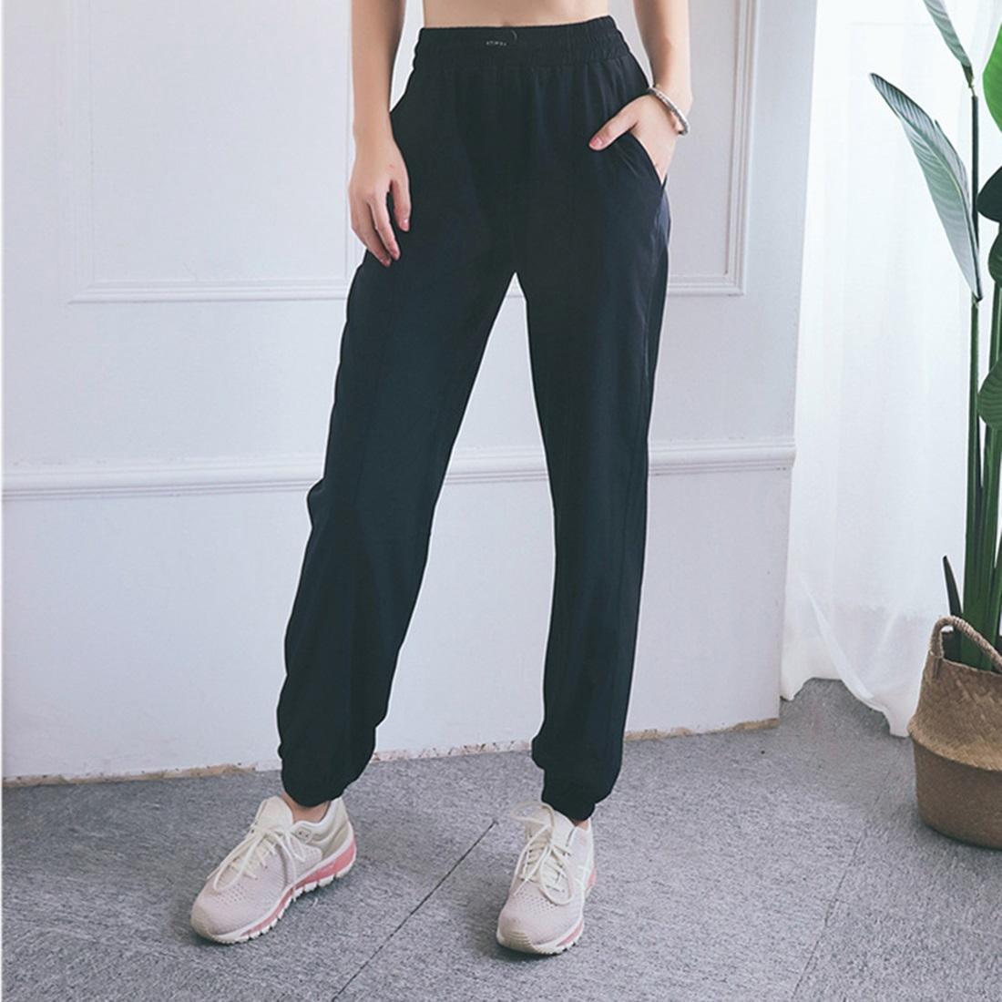 High Waist Drawstring Fitness Pants Black Size L - Smoke Purple Xl 7