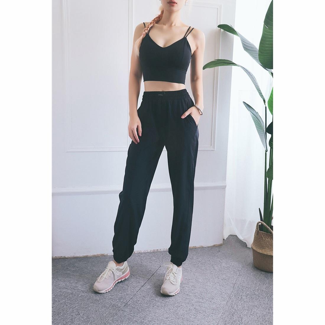 High Waist Drawstring Fitness Pants Black Size L - Smoke Purple Xl 9