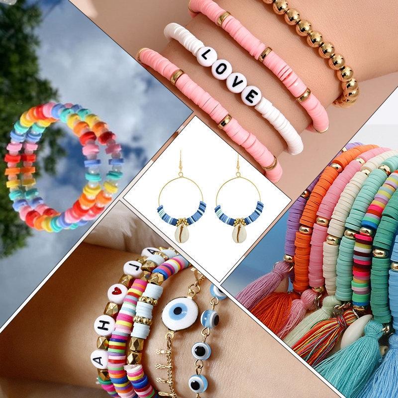 6 Piece Soft Pottery Beading Set For Diy Bracelets & Necklaces - Pink 8