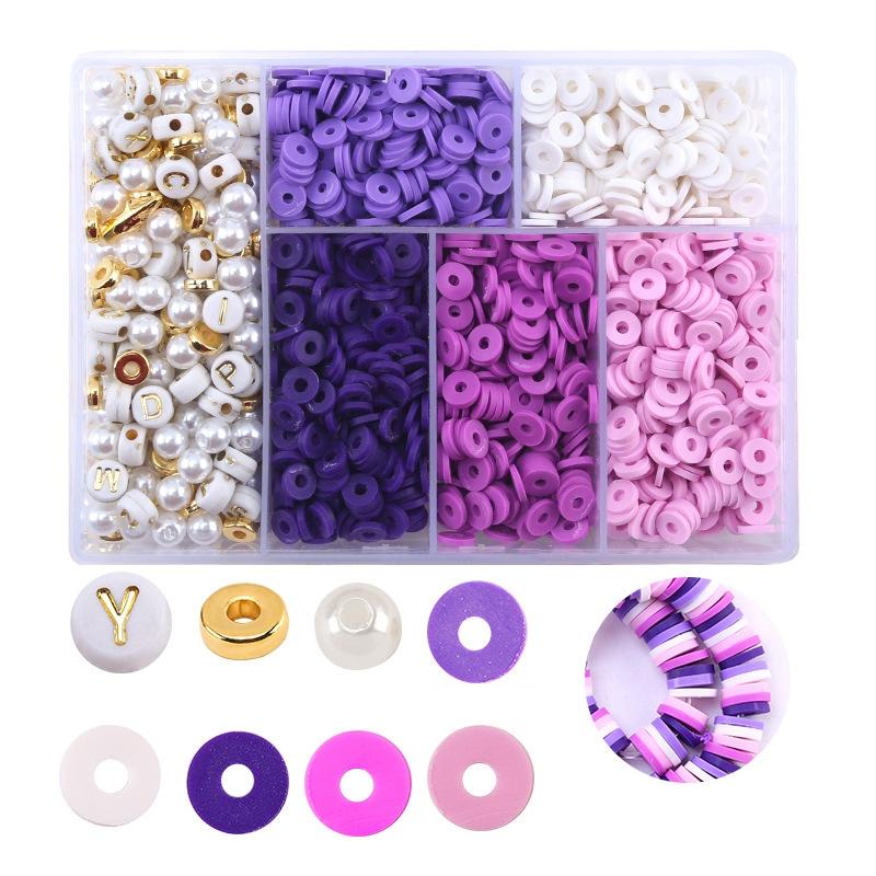 6 Piece Soft Pottery Beading Set For Diy Bracelets & Necklaces - Pink 12
