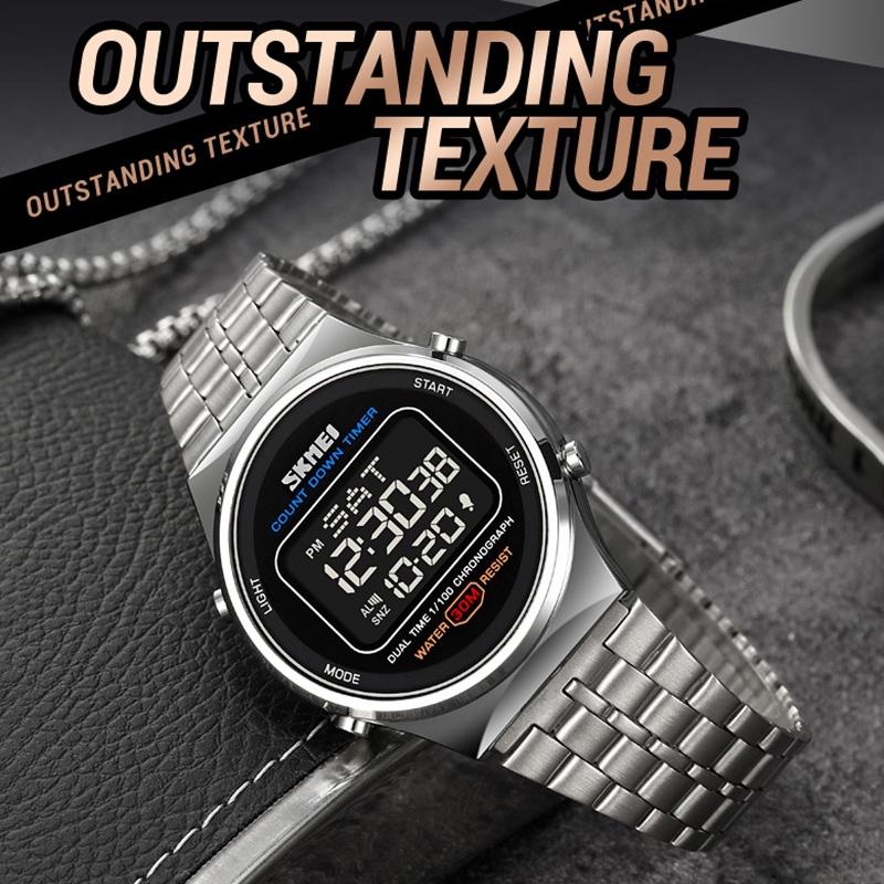 Waterproof Multifunctional Men Digital Watch - Luminous Stainless Steel - 30m - Black White 5